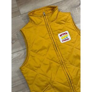 Becks Hybrids Patch Quilted Vest Yellow M Zip Up Heritage Trendy